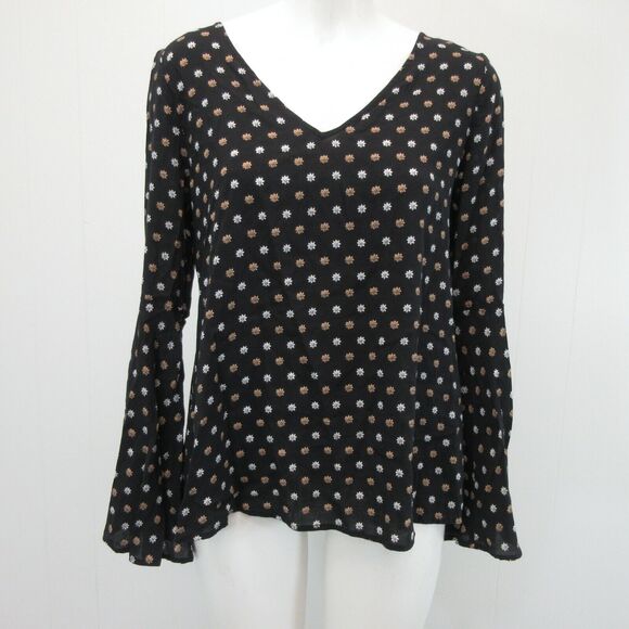 Express Womens Size Small Boho Top Black Lightweight Bell Sleeve 60s Style - Picture 2 of 11